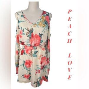 Peach Love California | Floral Print Cold Shoulder Mini Dress